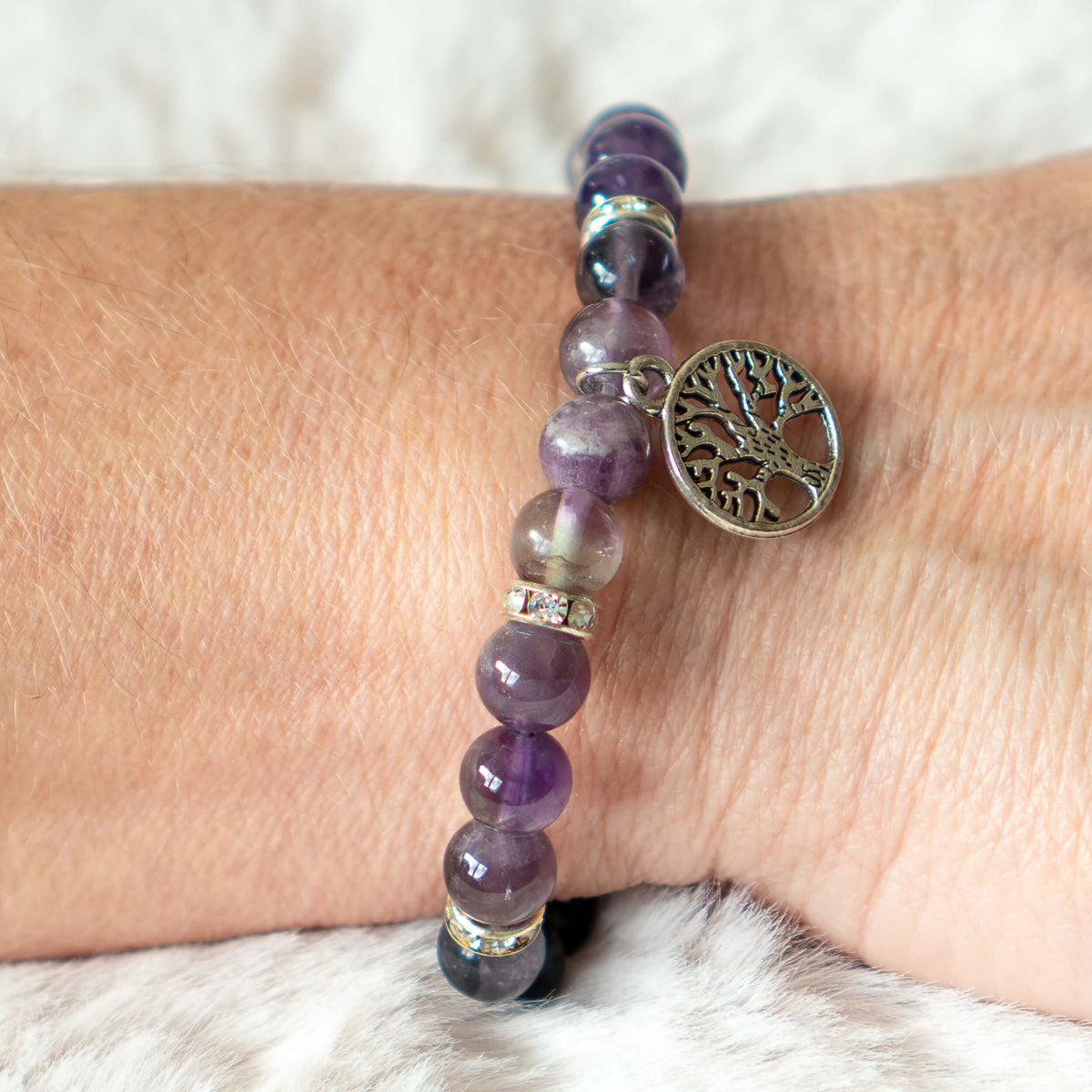 Armband Fluorit/Amethyst mit Baum des Lebens
