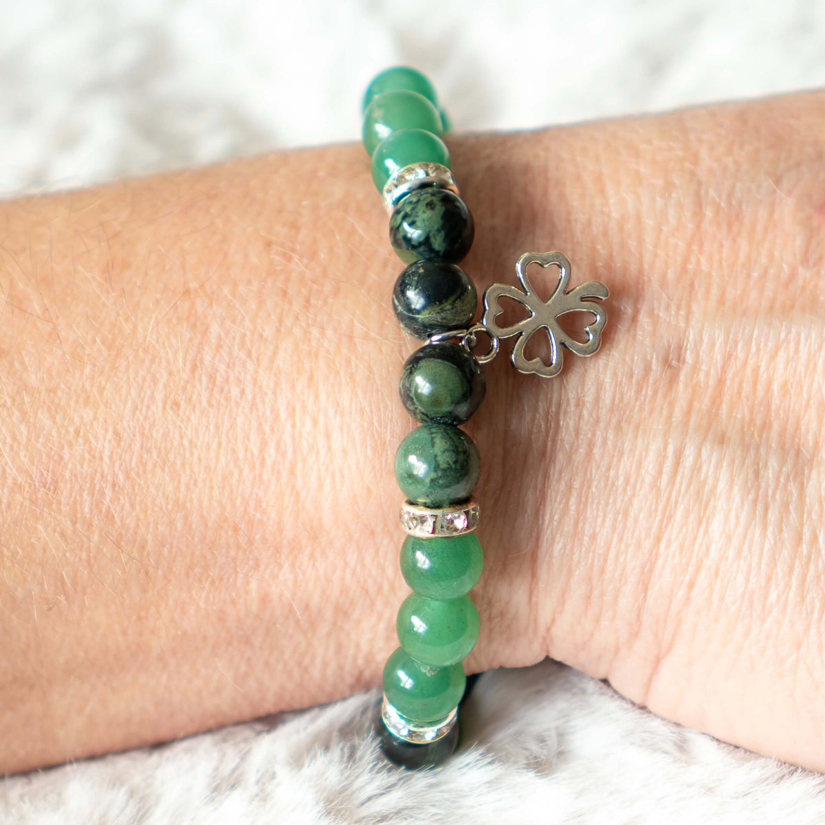 Armband Kambaba Jaspis/Aventurin mit Kleeblatt