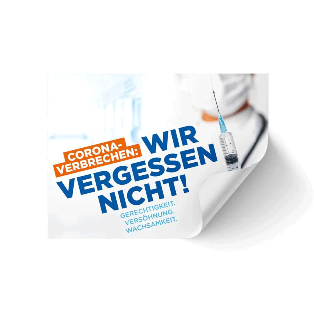 Aufkleber „Corona-Verbrechen: Wir vergessen nicht!“