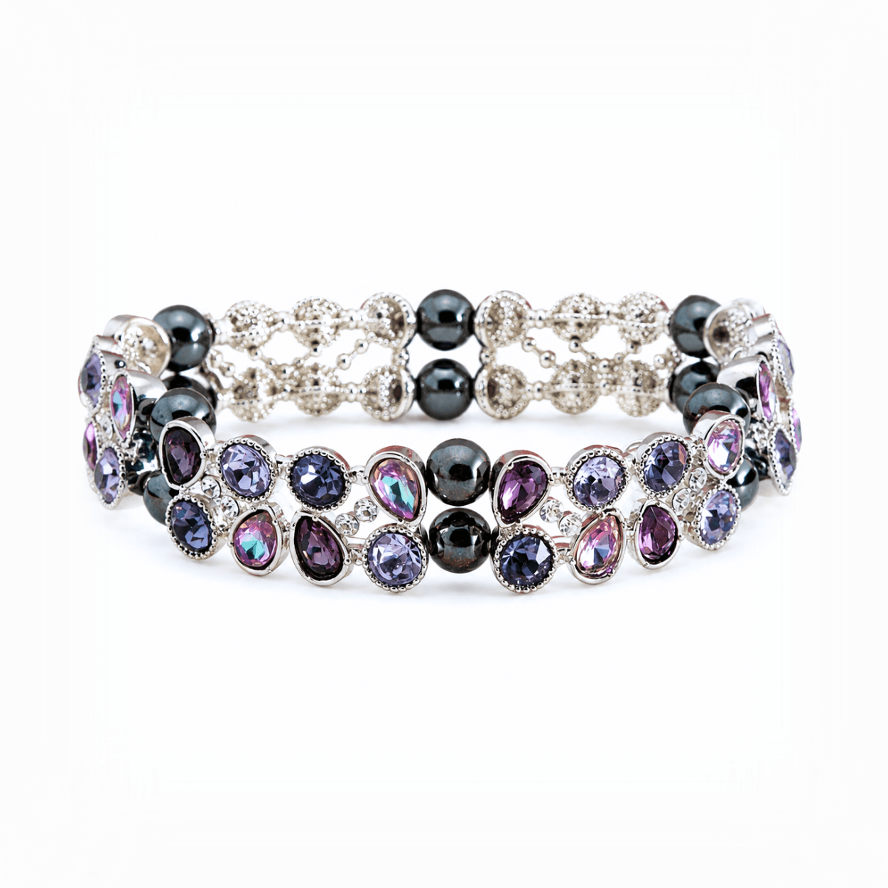 Kristallarmband „Lavendelglitzer“ mit Hämatit