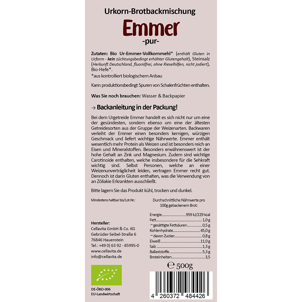Bio Brotbackmischung Emmer Vollkorn