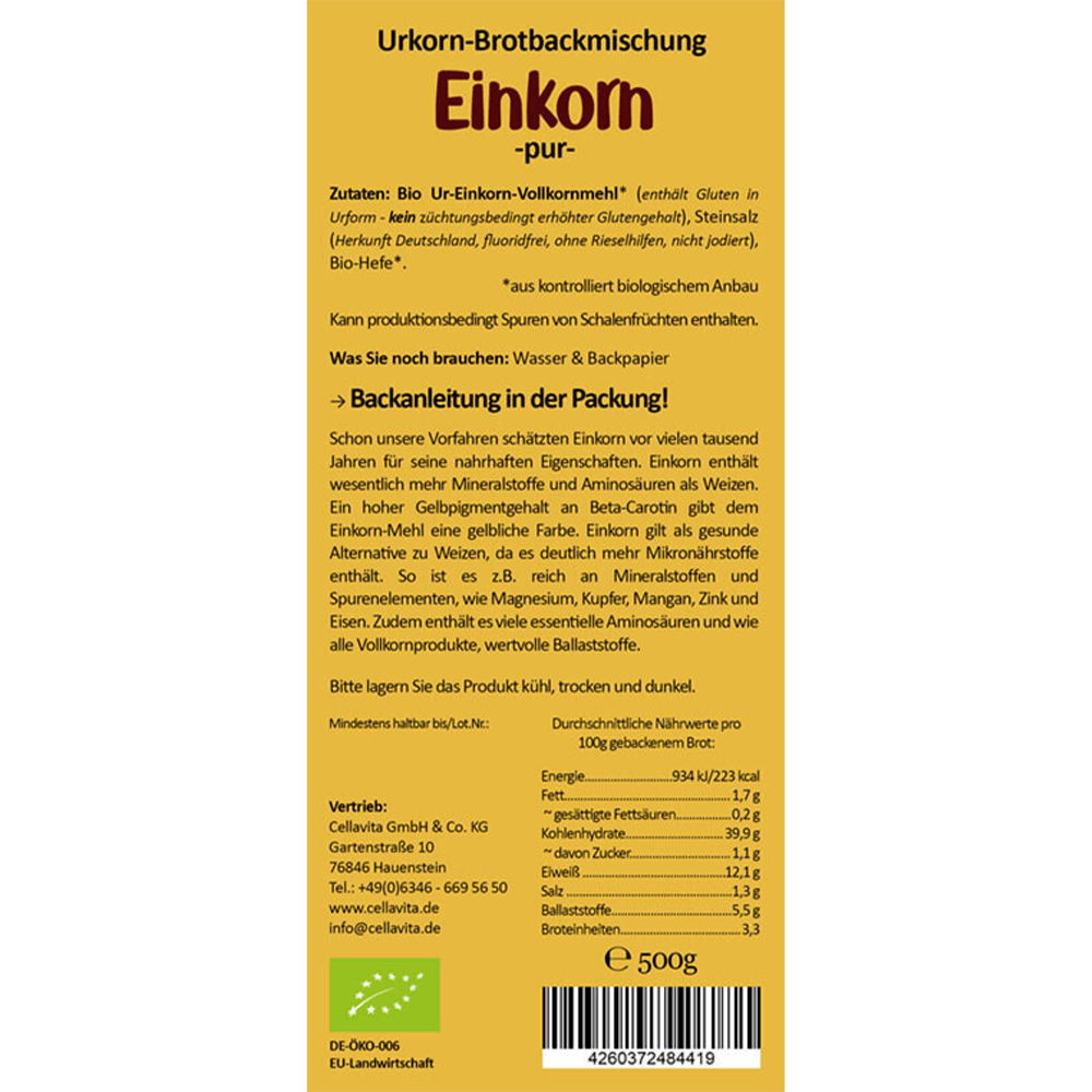 Bio Brotbackmischung Ur-Einkorn Vollkorn