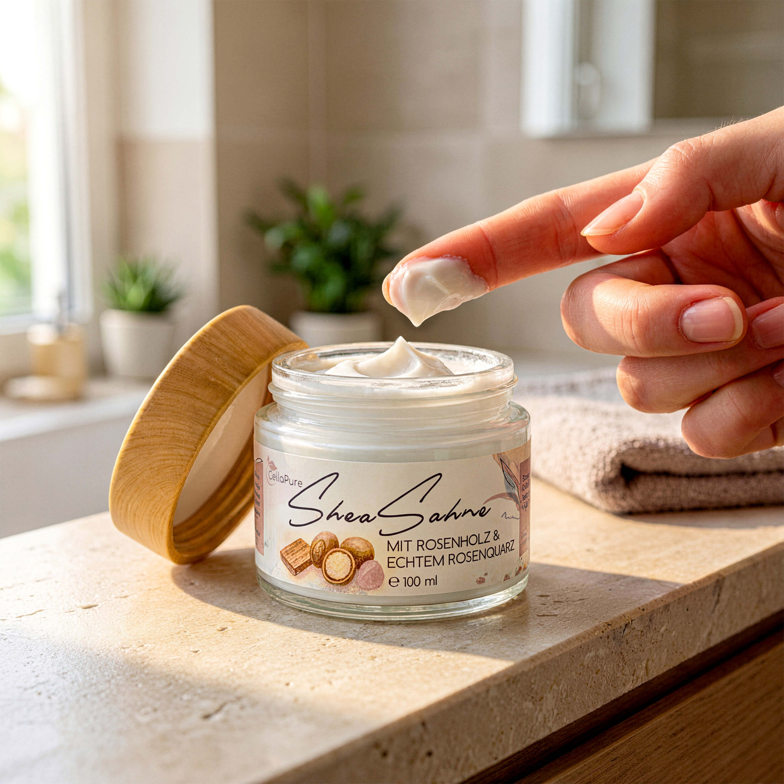 Shea Sahne mit Rosenholz und echtem Rosenquarz