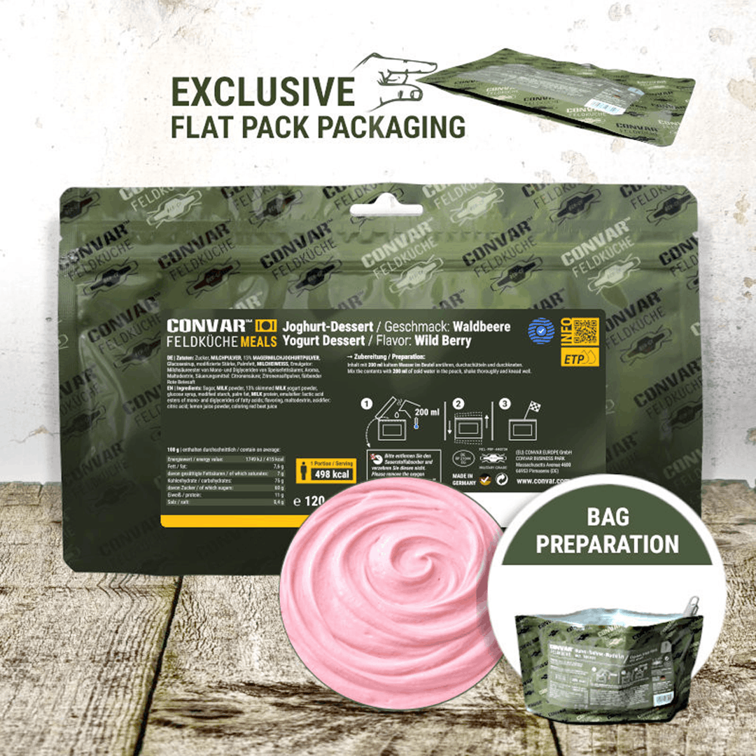 CONVAR Feldküche Joghurt-Dessert – Geschmack Waldbeere (120g)
