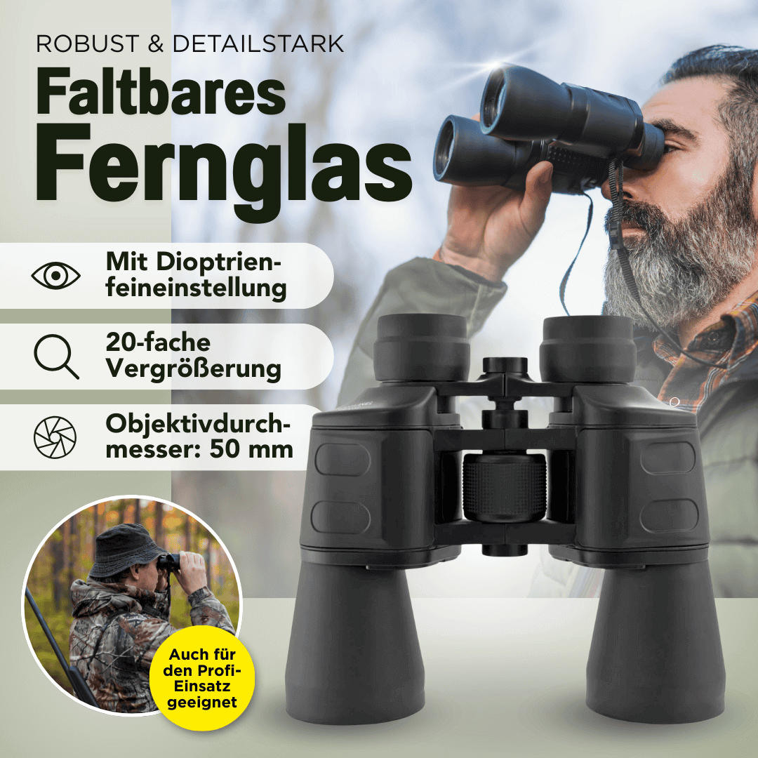 Faltbares Fernglas, 20-fache Vergrößerung, mit Kunststofftasche