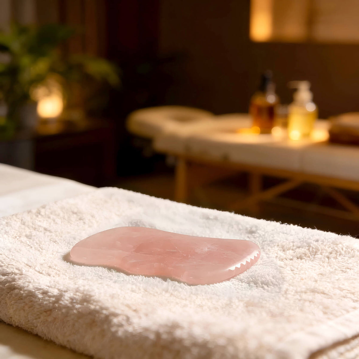 Gua sha Massagestein Rosenquarz wellig