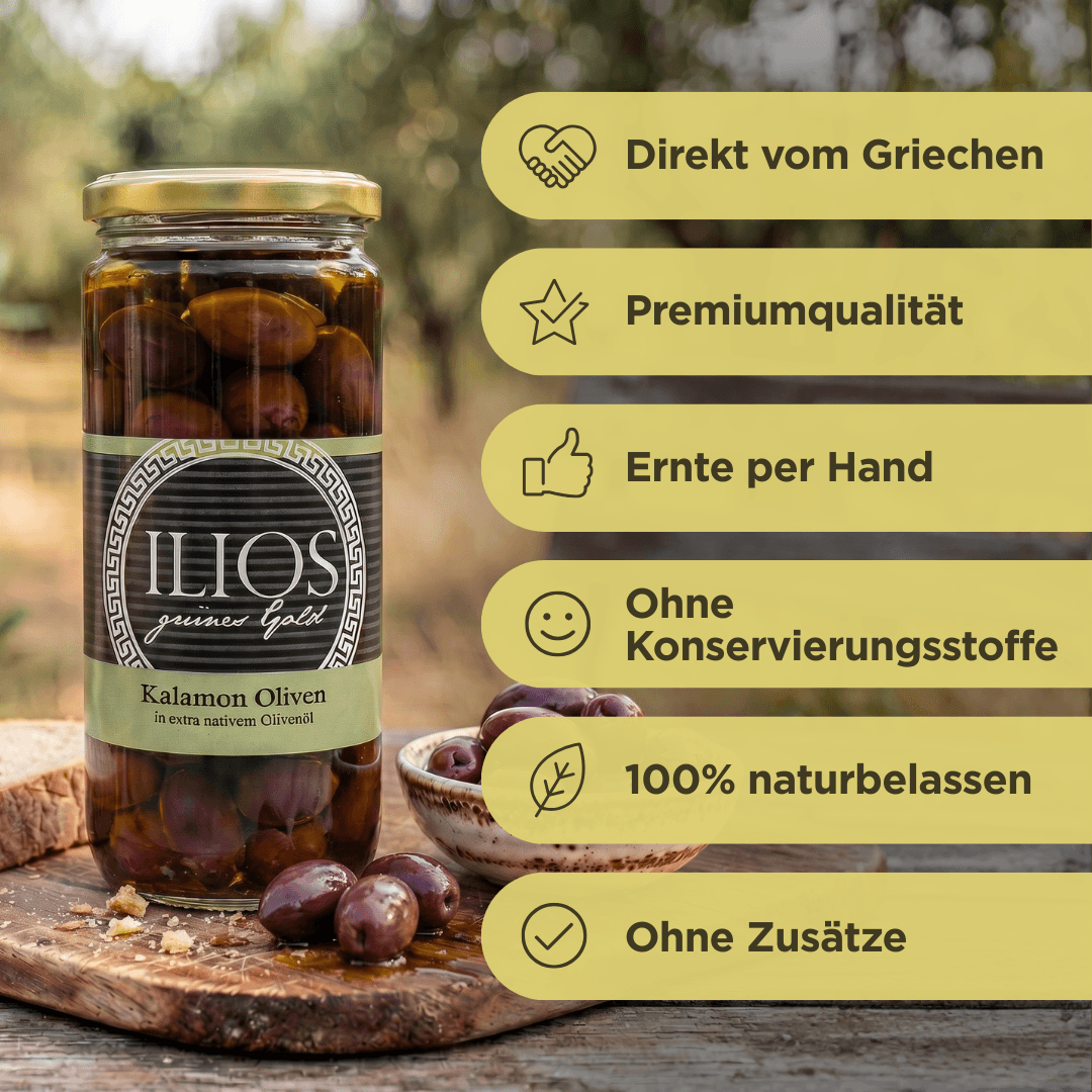 Kalamon Oliven in extra nativem Olivenöl