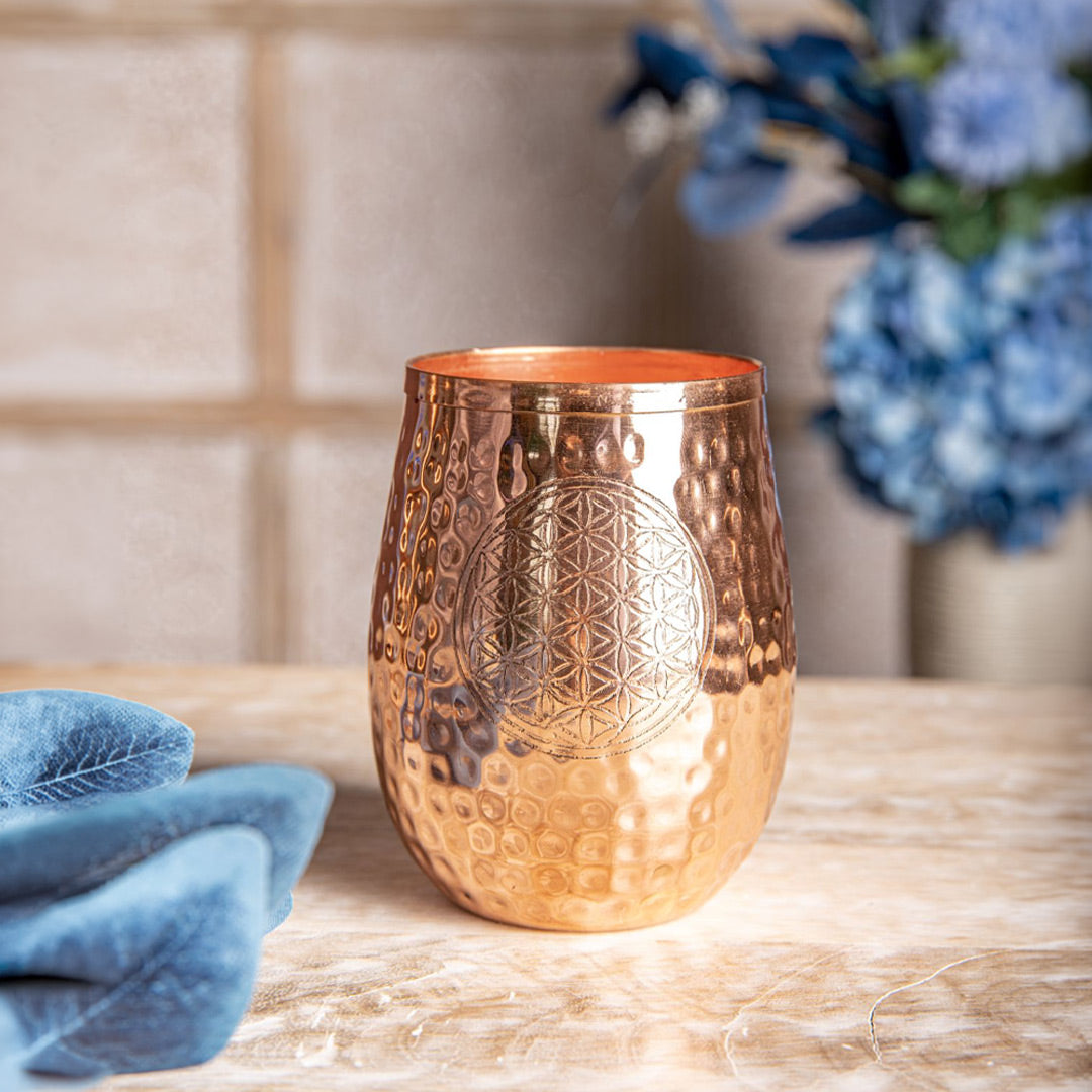 Kupferbecher gehämmert mit „Blume des Lebens“