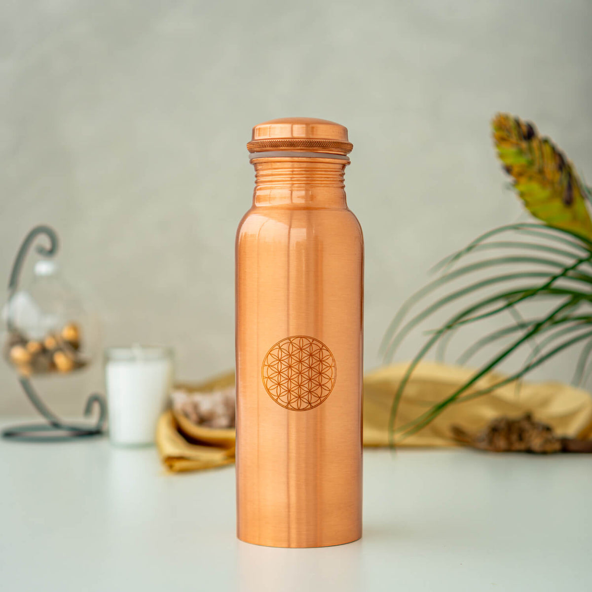 Kupferflasche „Blume des Lebens“ hell