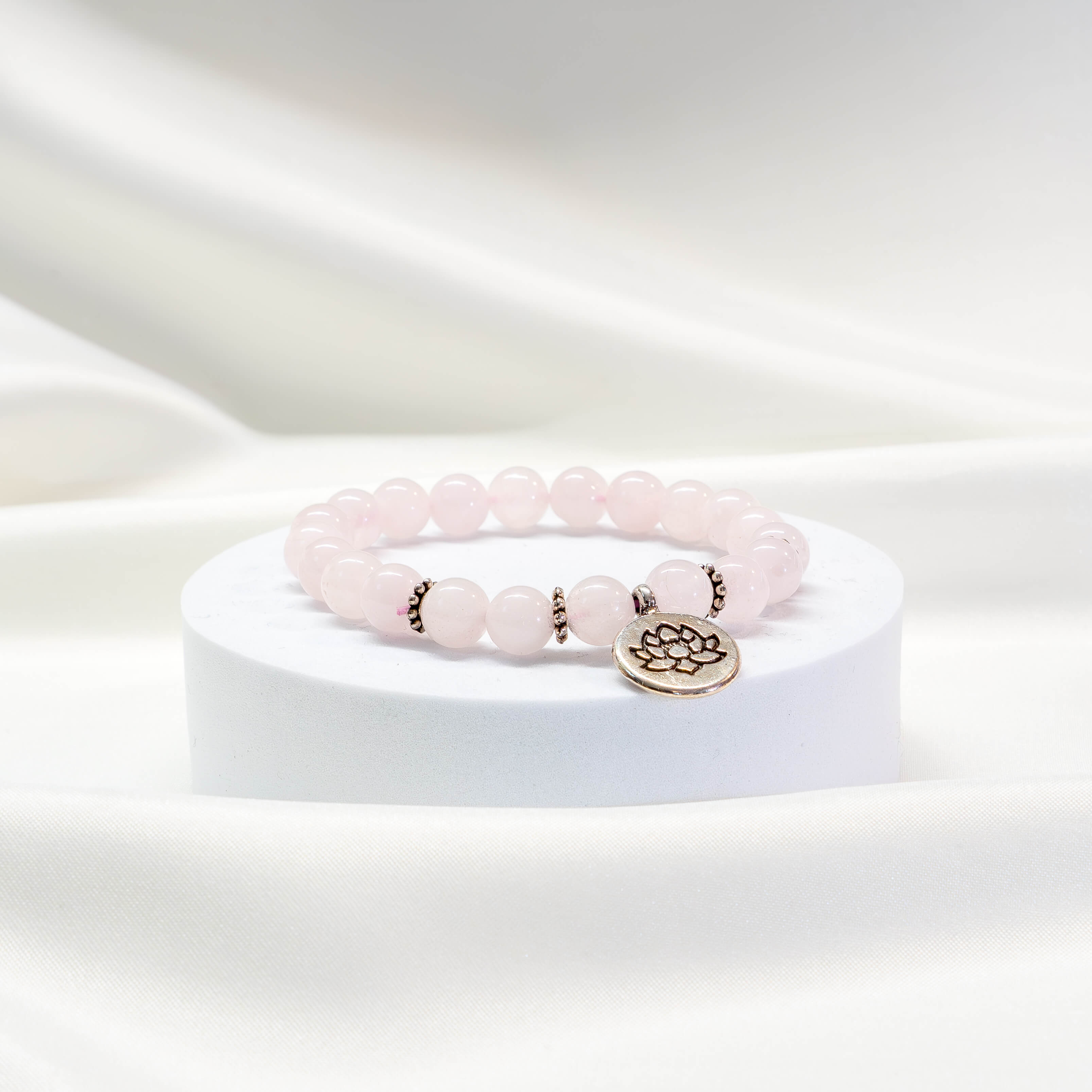 Mala Armband Rosenquarz mit Lotus