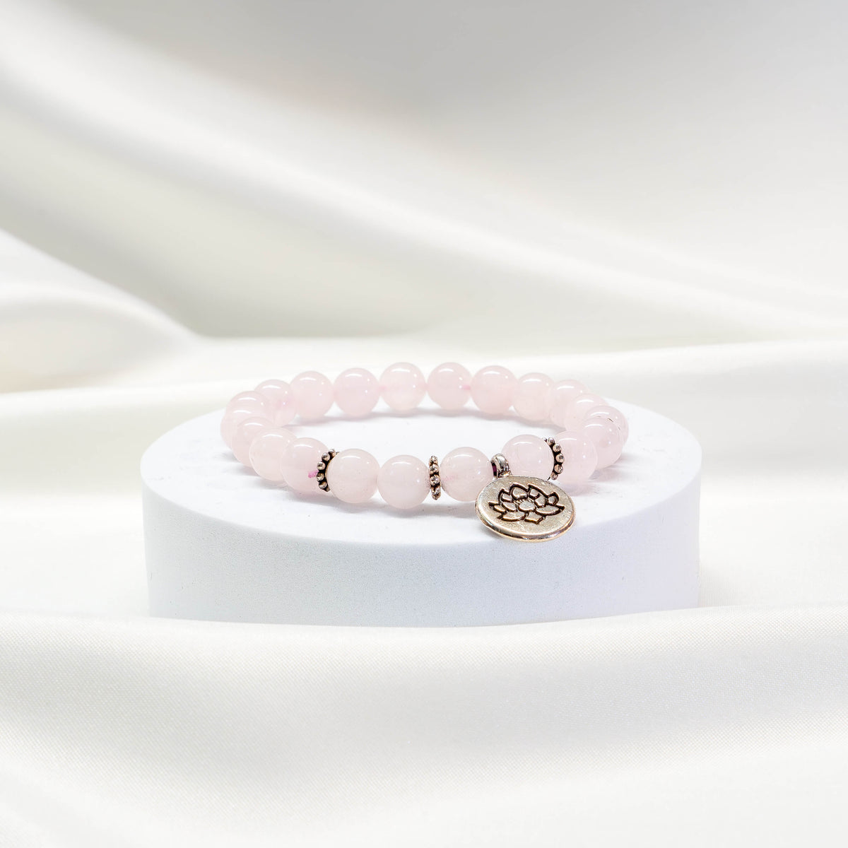 Mala Armband Rosenquarz mit Lotus