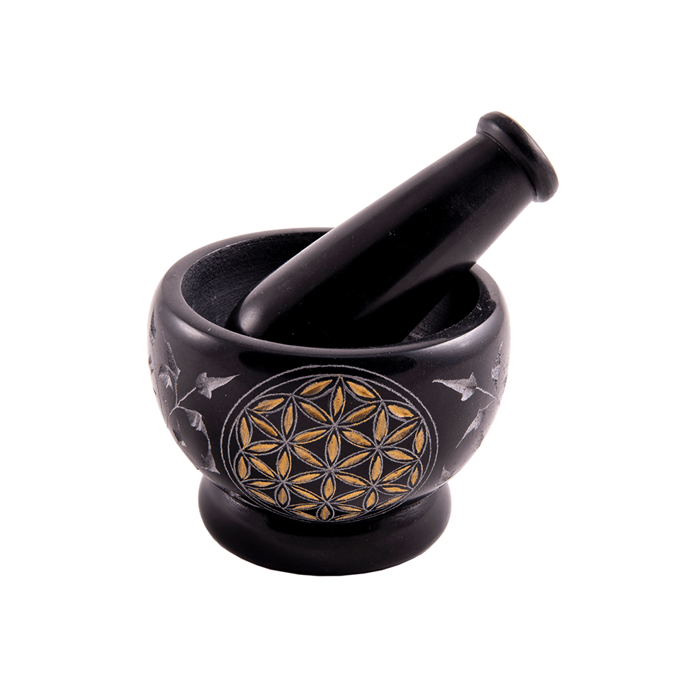 Mörser mit „Blume des Lebens“ aus Speckstein
