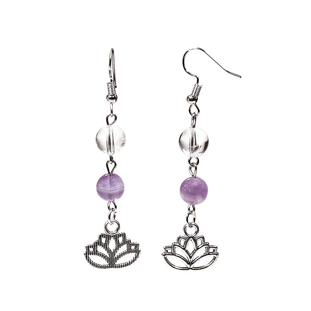 Ohrringe Chevron-Amethyst/Bergkristall mit Lotus
