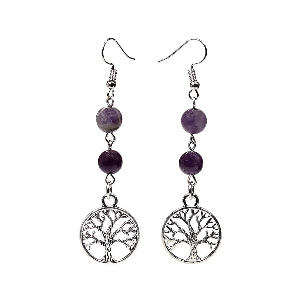 Ohrringe Fluorit/Amethyst mit Baum des Lebens