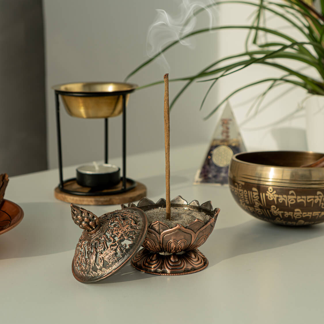 Räucherstäbchenhalter Lotus kupferfarbig
