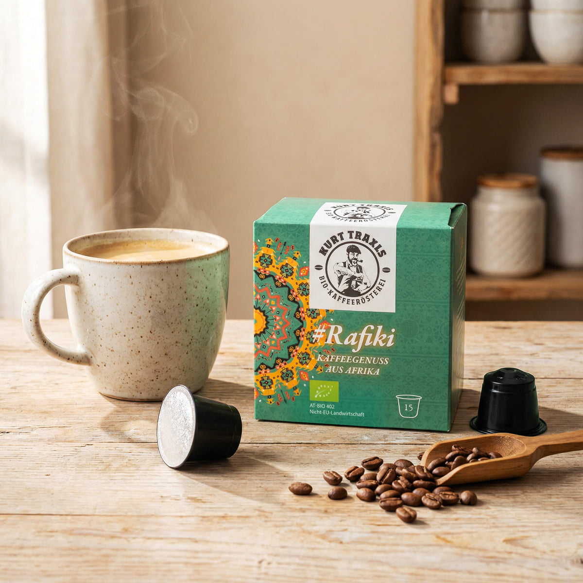Kompostierbare Kaffeekapseln mit Bio Kaffee Rafiki