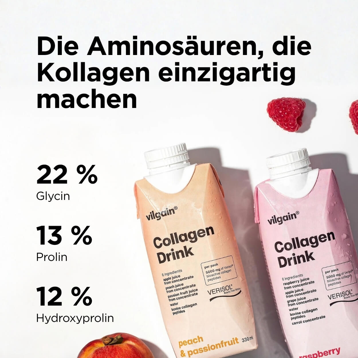 Kollagen Getränk Pfirsich und Maracuja