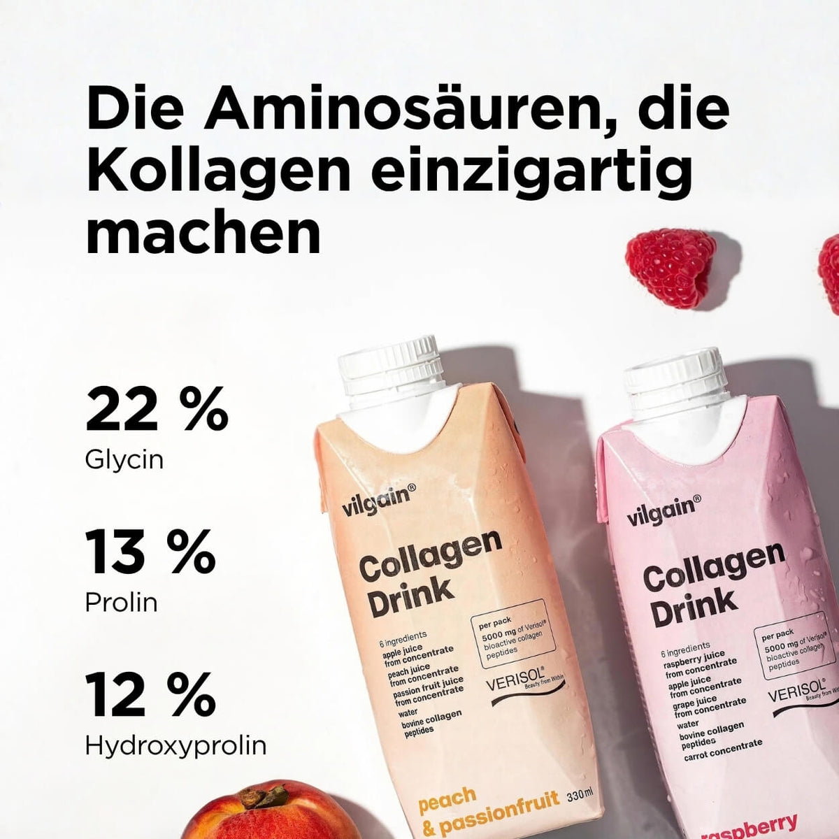 Kollagen Getränk Pfirsich und Maracuja