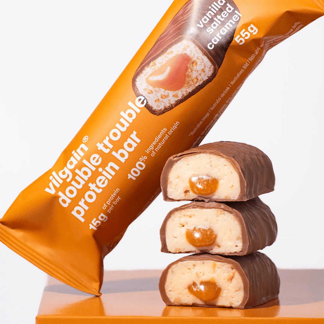Protein Riegel Double Trouble  Vanille mit gesalzenem Karamell