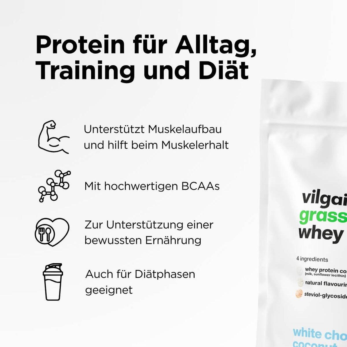 Weidemilch Whey Protein Weiße Schokolade und Kokosnuss