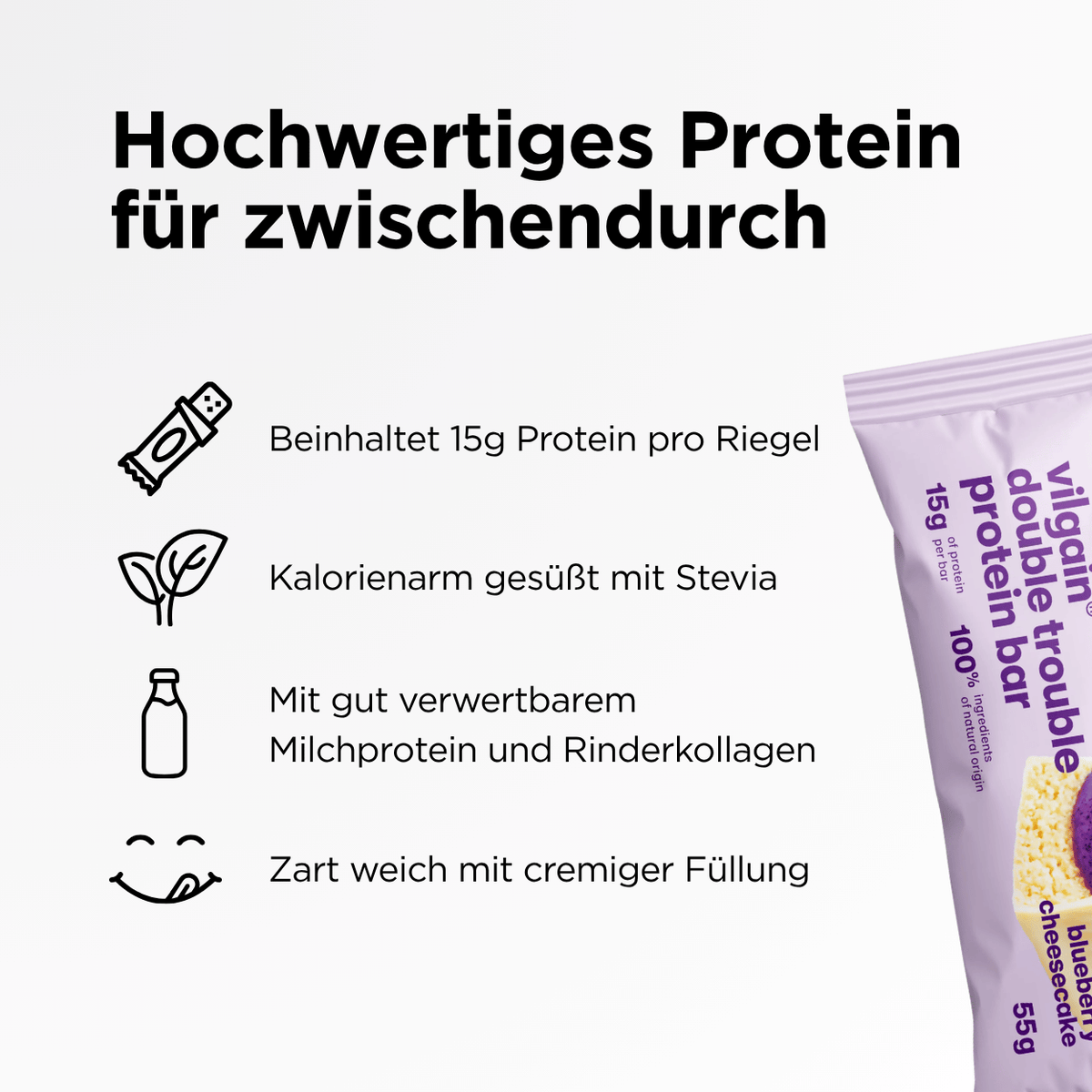 Protein Riegel Double Trouble Heidelbeere-Käsekuchen