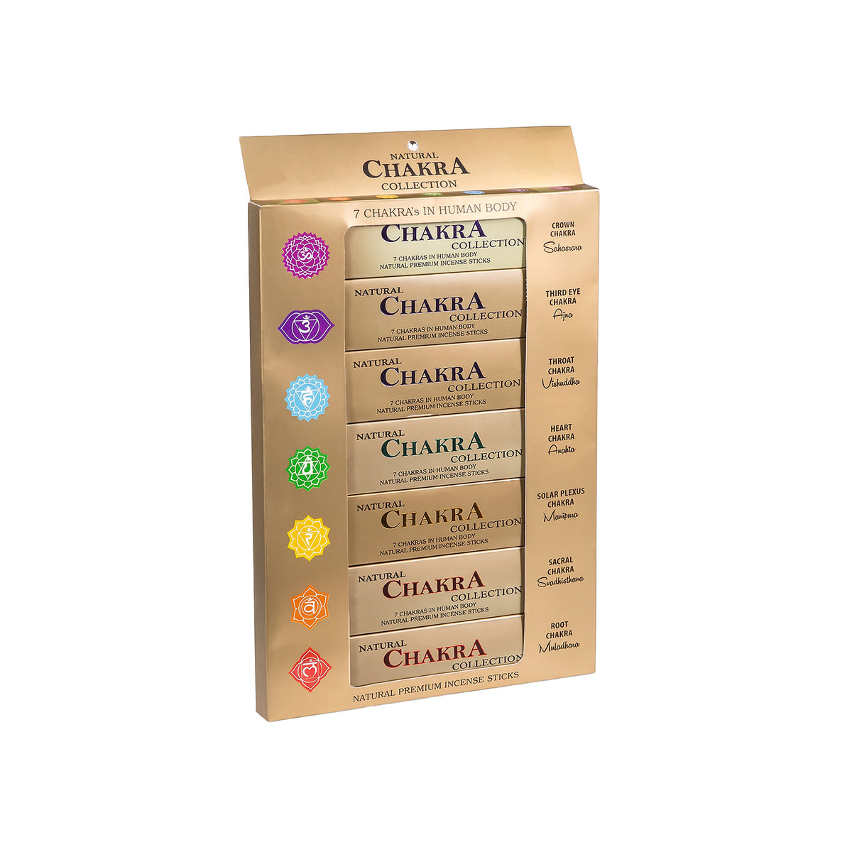 Räucherstäbchen Geschenkset 7 Chakren in goldfarbener Box