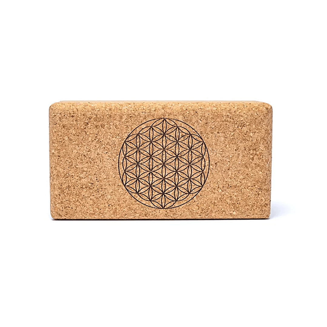 Yoga Block aus Naturkork mit „Blume des Lebens“