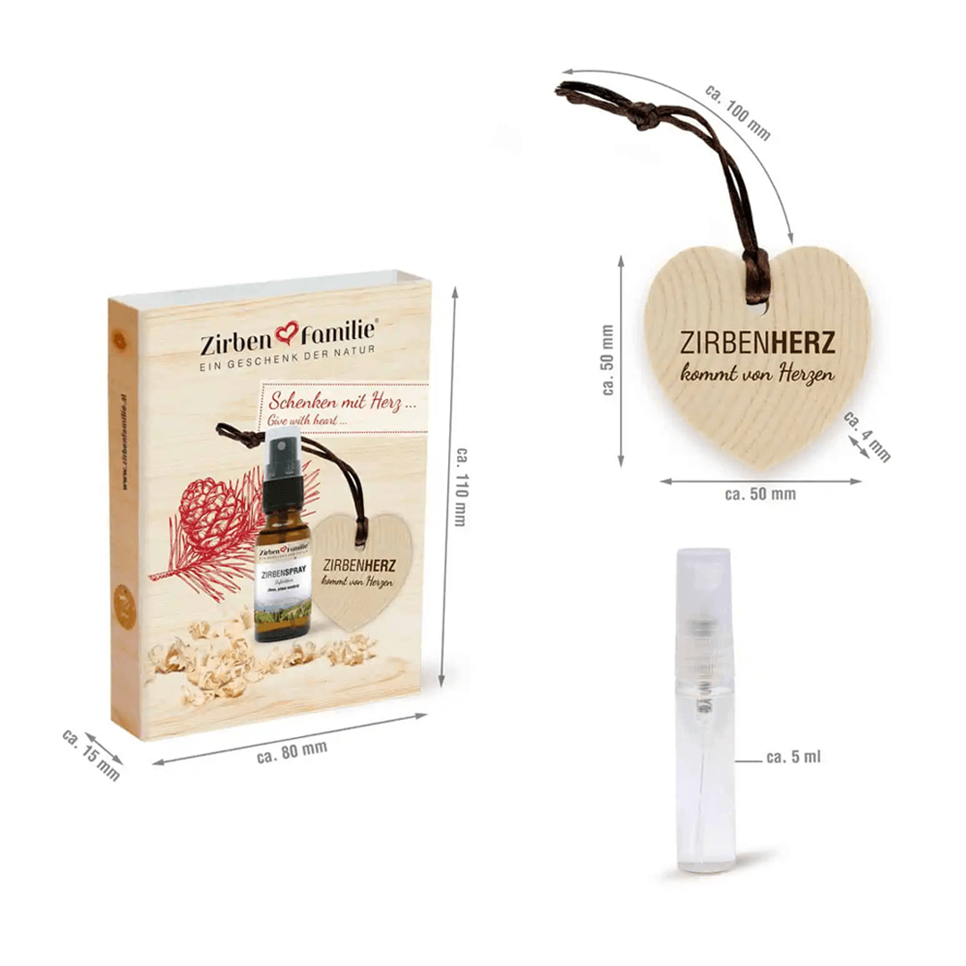 Zirbenherz und Zirbenspray Anhänger Set