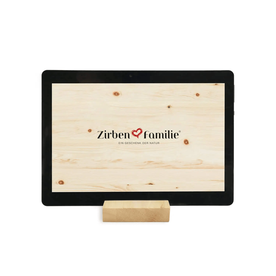Halter für Smartphones und Tablets aus Zirbenholz