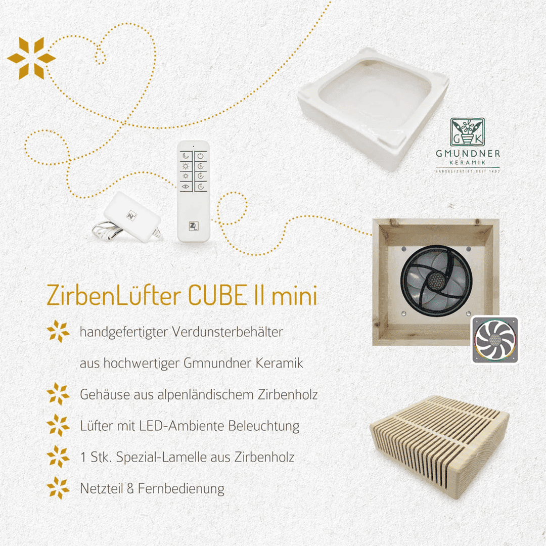 Zirbenlüfter Aura (Cube II Mini) für ein tolles Raumklima