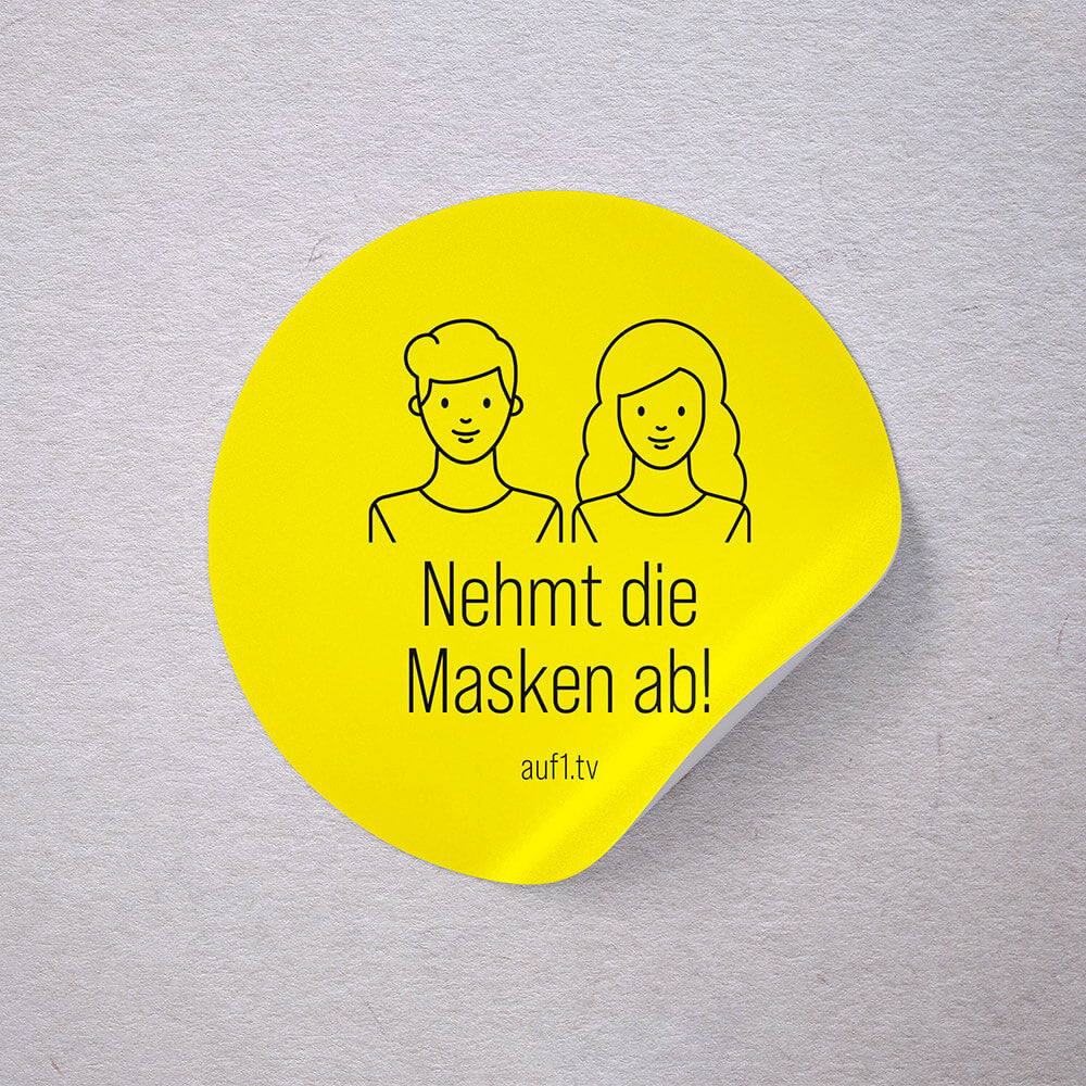 Aufkleber „Nehmt die Masken ab“ – rund